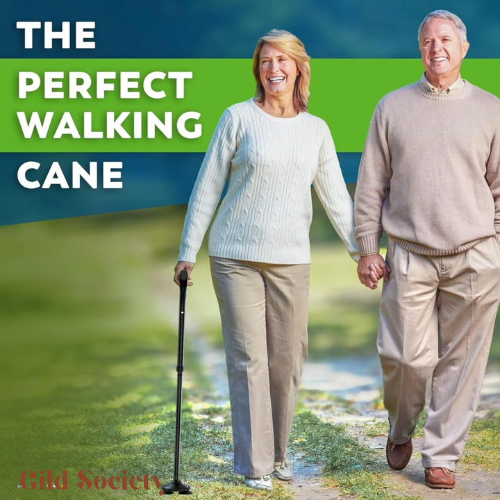 GIld Society Walking Cane for Men & Women - Foldable, Adjustable, Collapsible, Free Standing Cane, Pivot Tip, Heavy Duty | Walking Sticks, Folding Canes for Seniors & Adults (Black, Pivot Cane)