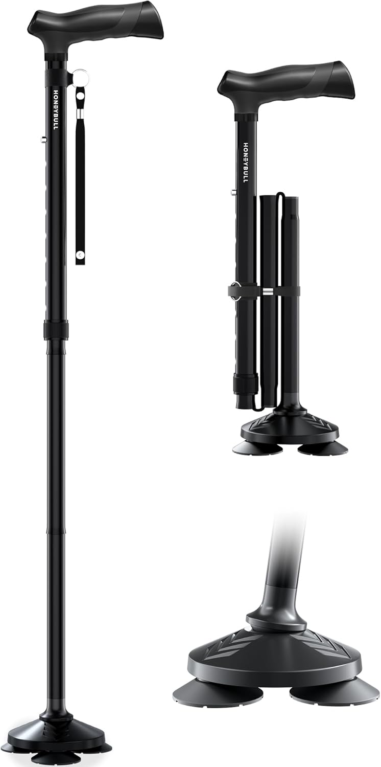 GIld Society Walking Cane for Men & Women - Foldable, Adjustable, Collapsible, Free Standing Cane, Pivot Tip, Heavy Duty | Walking Sticks, Folding Canes for Seniors & Adults (Black, Pivot Cane)