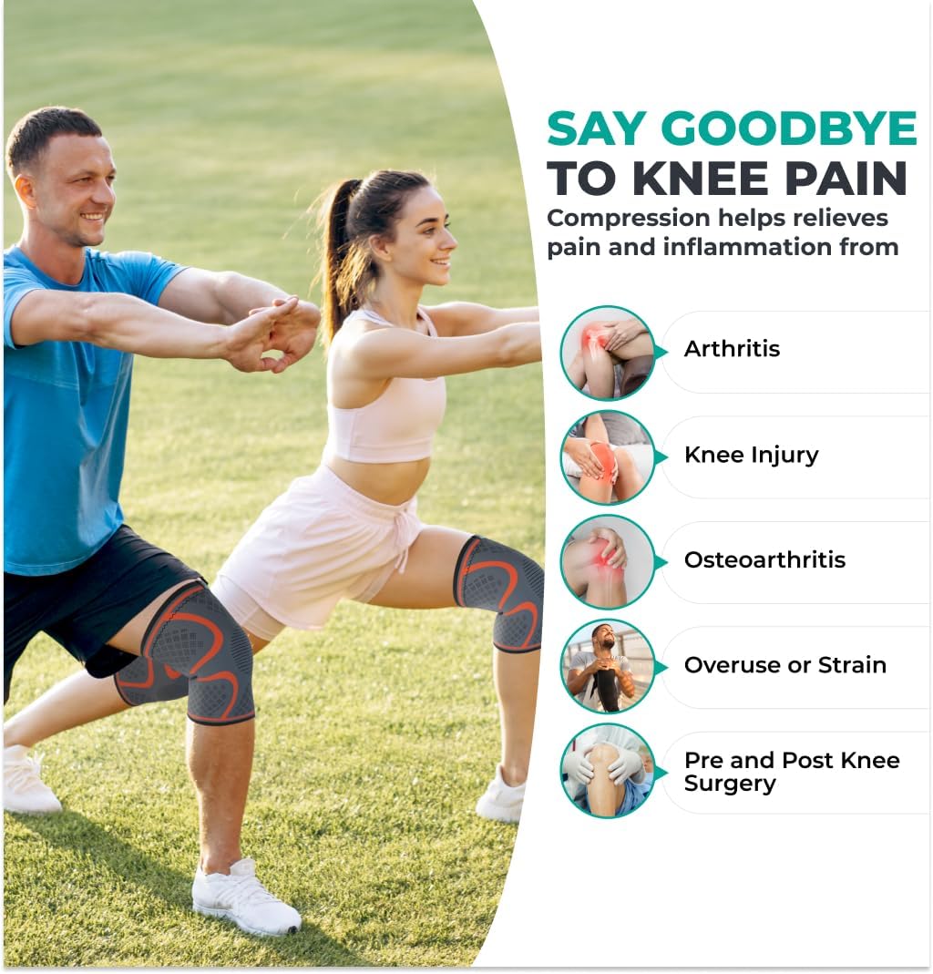 Gild Society Compression Knee Brace for Women & Men, 2-Pack Knee Brace for Running Knee Pain, Knee Support Compression Sleeve, Workout Sports Knee Braces for Meniscus Tear, ACL & Arthritis Pain Relief