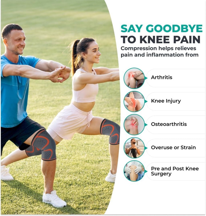 Gild Society Compression Knee Brace for Women & Men, 2-Pack Knee Brace for Running Knee Pain, Knee Support Compression Sleeve, Workout Sports Knee Braces for Meniscus Tear, ACL & Arthritis Pain Relief