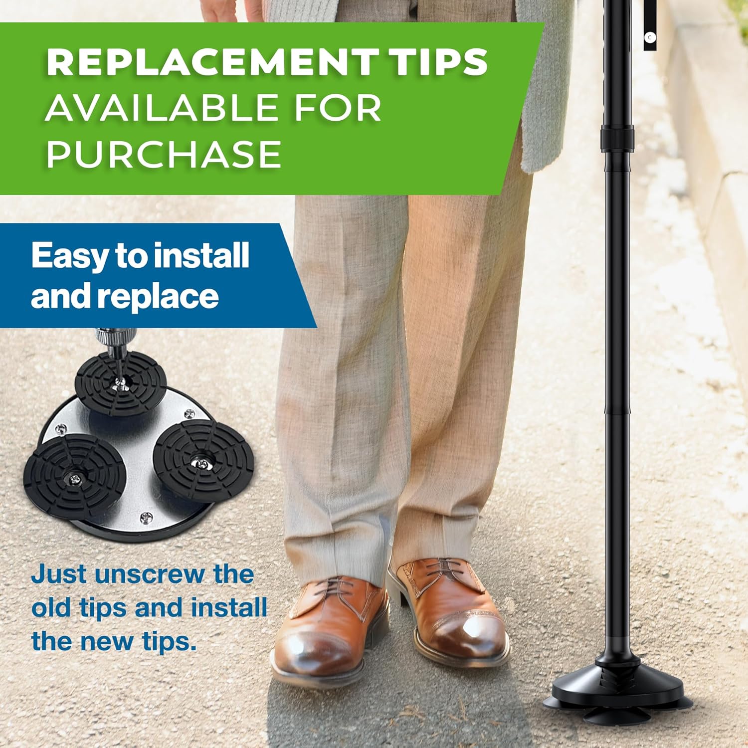GIld Society Walking Cane for Men & Women - Foldable, Adjustable, Collapsible, Free Standing Cane, Pivot Tip, Heavy Duty | Walking Sticks, Folding Canes for Seniors & Adults (Black, Pivot Cane)