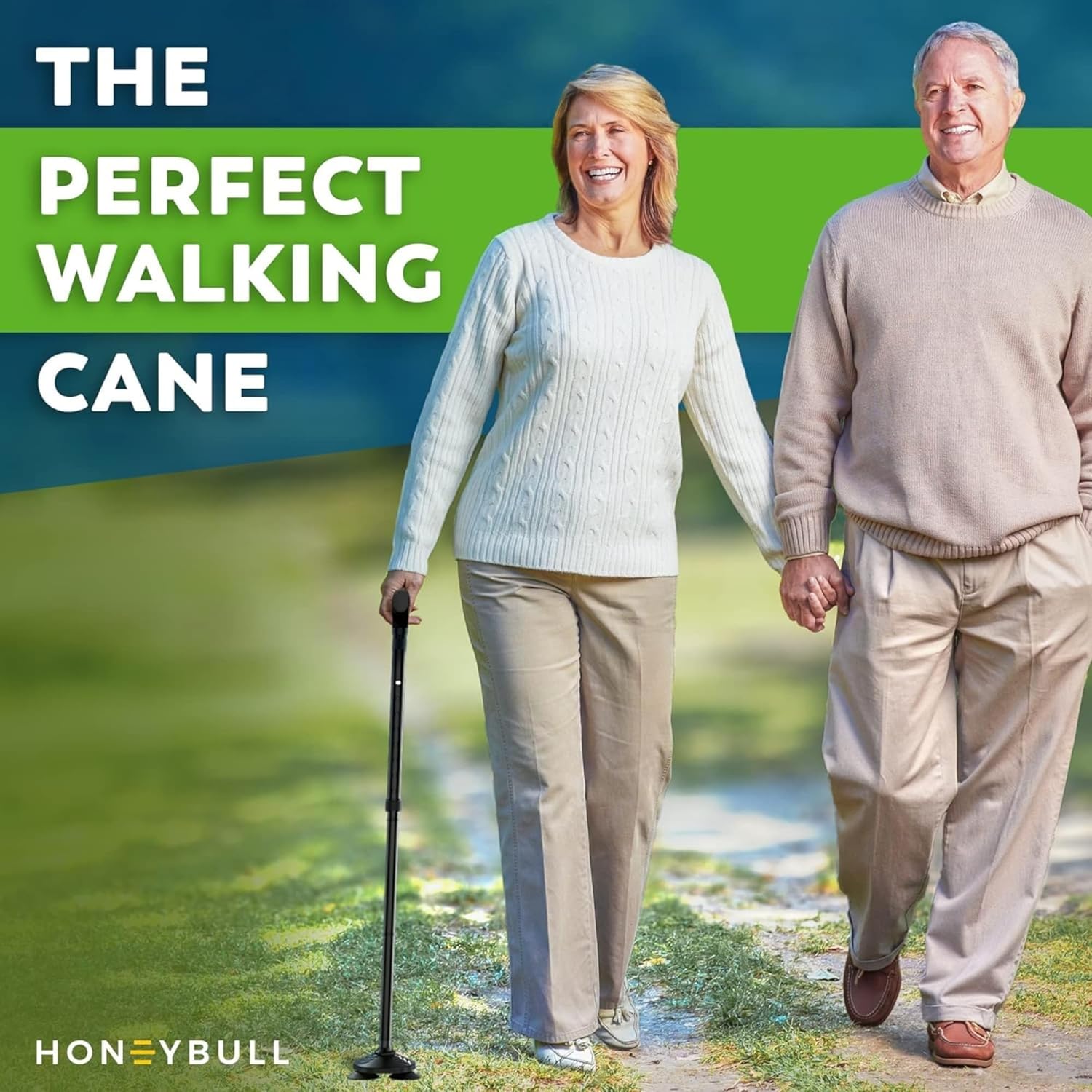 GIld Society Walking Cane for Men & Women - Foldable, Adjustable, Collapsible, Free Standing Cane, Pivot Tip, Heavy Duty | Walking Sticks, Folding Canes for Seniors & Adults (Black, Pivot Cane)